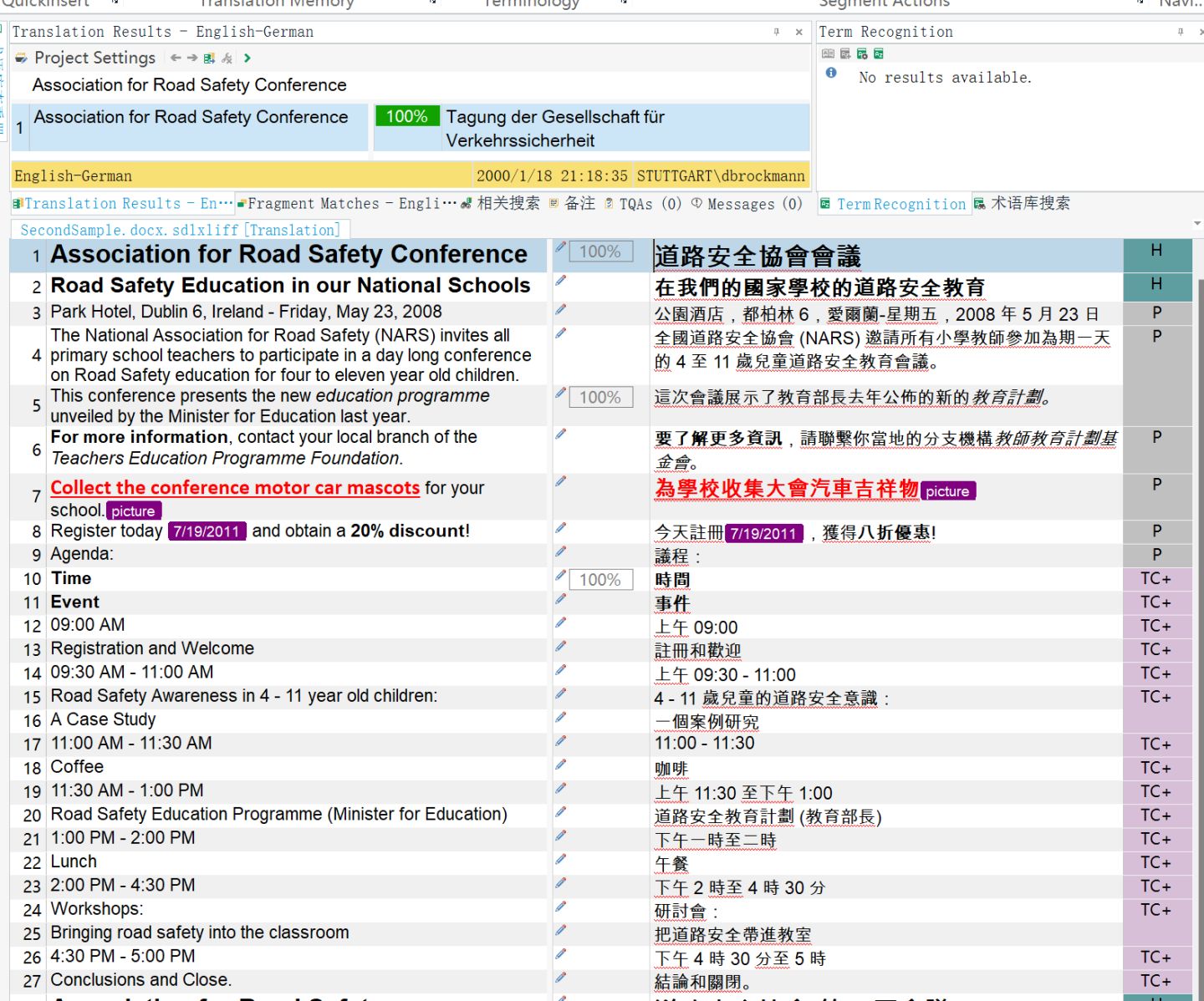 Ficheiro bilingue de trados traduzidos